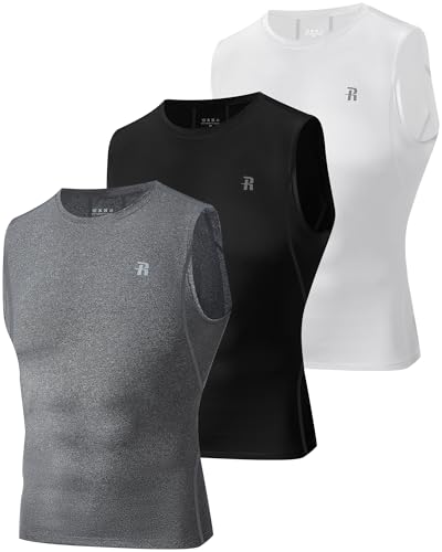Runhit Men’s 3-Pack Compression Sleeveless Tank Top L