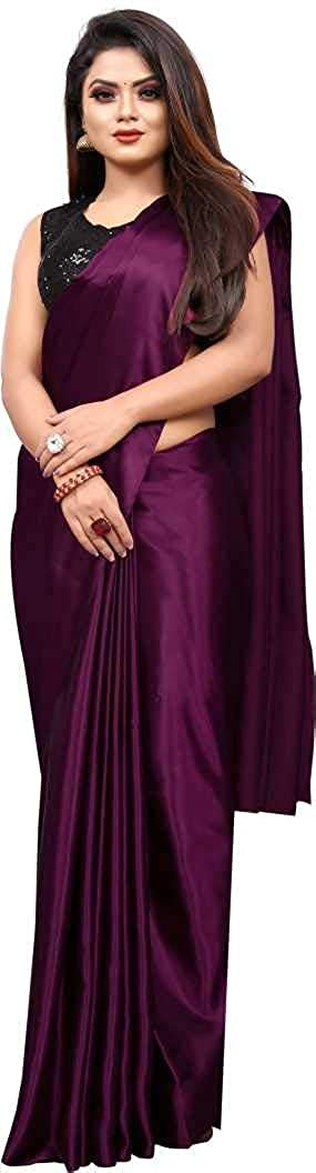 DHARMEE Women's Satin Silk Plain Saree with Jacquard Matka Print Blouse