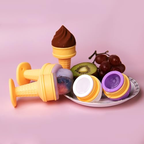 Image of Smily Mia Baby Fruit Food Feeder & Freezer Teether Combo, ICY Bite Ice Cream Teether for Baby Cooling Relief, BPA Free Silicone Feeder for Safe Infant Self Feeding,3 Month+,Choclate Brown