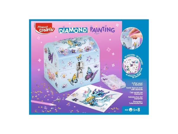 Maped Creativ - Kit de Arte con Diamantes: Caja Secreta para Decorar, Manualidad Infantil con Brillantes para Niños +5 Años, Actividad Creativa de Concentración y Decoración Personalizada