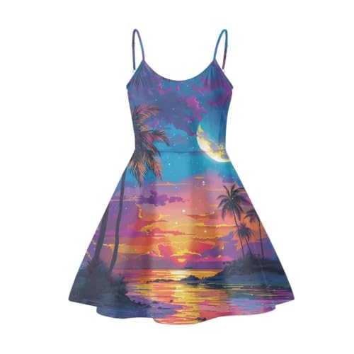 Image of Women's Spaghetti Strap Dress Summer Casual Swing Sundress Girls Beachwear Swing Mini Dress
