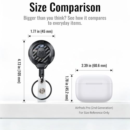 Image of MNGARISTA Upgraded Heavy Duty Retractable Keychain with Belt Clip, 10 OZ Retraction, 31.5 inch Stainless Steel Cord Key Chain, 3K Carbon Fiber ID Badge Reel Holder with Badge Strap and Key Ring, 4 Pack