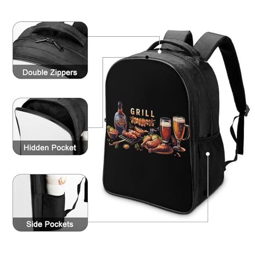 Barbecue Food BBQ Funny 16 Inch Backpack for Men Women Casual Daypack with 2 Compartment for Travel Work4