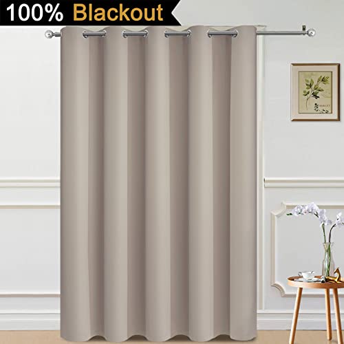 Image of Yakamok Natural 100% Blackout Patio Door Curtain Panels W70 x L84,1 Panel | Noise Reducing Barrier Panel for Sliding Glass Door, 2 Thick Layers Heat Full Light Blocking Patio Door Drapery