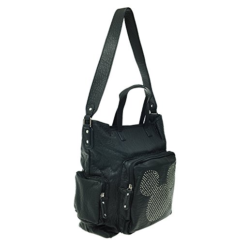 A167.Disney Mickey Mouse Stud Women Tote Shoulder Shopper Bag Handbag (01.Black)