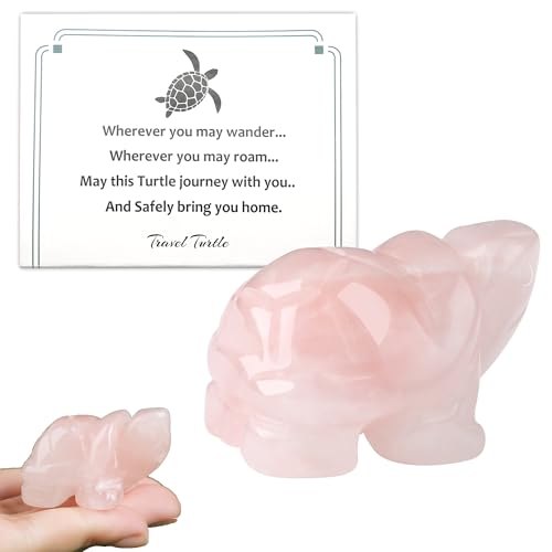 NUKAYAI Turtle Travel Gifts for Women Carved Rose Quartz Tortoise