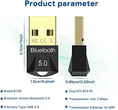USB Bluetooth 5.0 Adapter Dongle for PC, Bluetooth Receiver for Laptop Computer Desktop, Support windows 10/8/8.1/7, Low Latency Wireless Transfer for Headset Speaker Keyboard Mouse Printer