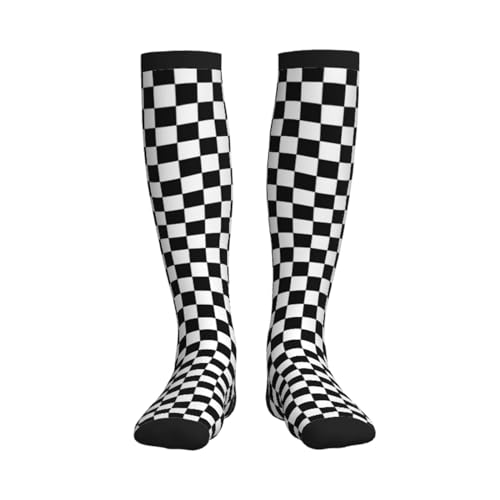 Black White Checkered Compression Socks For Women Men Knee High Running Socks For Running