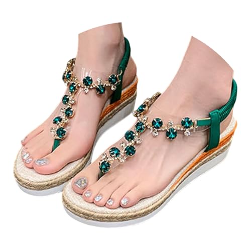Sandales compensées tong femme à plateforme et strass style bohème