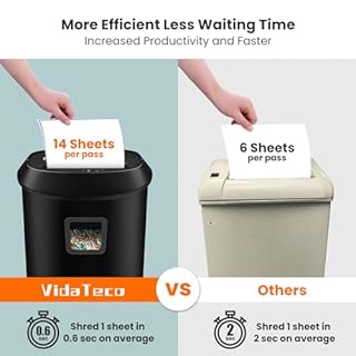 Tritacarte Distruggi documenti ufficio, VidaTeco Trituratore a 14 Fogli a Taglio Incrociato con Funzione Distruggi CD e Carte di Credito, Design con Impugnatura Portatile e Cestino da 25 litri