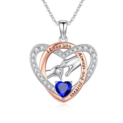 WYDDO Collar con piedra natal para mamá, oro rosa de 14 quilates, chapado en oro blanco y oro rosa de 14 quilates, colgante de corazón para madre e hijo, joyería para el día de la madre, regalo para