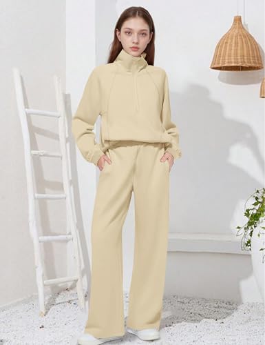 Image of BAVADER Girls Clothes 7-14Y Solid Color Half Zip Pullover Sweatshirt Fleece Lined Kids Sweatpants