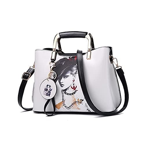 NICOLE & DORIS Elegante Handtasche Damen Designer Schultertasche Shopper Frauen Umhängetasche Mode Taschen mit Schönem Muster Henkeltasche Personalisierte Top Griff Tasche Weiß 2