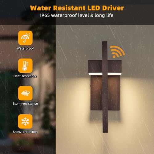Image of tewei LED Outdoor Wall Sconce Dusk to Dawn Outdoor Lighting, Modern Exterior Lighting Fixtures, Brown LED Front Porch Lights Outside Wall Mount Lights for House, Hallway, Warm White 3000K, 1 Pack