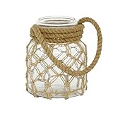 Deco 79 Glass Decorative Candle Lantern with Rope Handle, 7' x 8' x 9', Clear