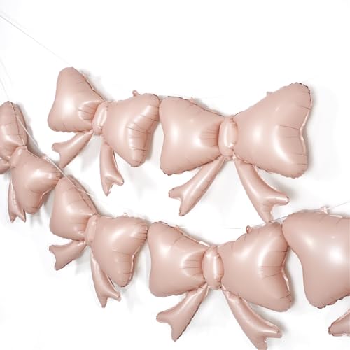 Image of 6 Pieces Pink Bow Balloons, Macaron Pink Matte Metallic Bow Foil Balloons for Girls Women Bowtie Birthday Party, Baby Shower, Gender Reveal Party, Balloon Garland Accessories