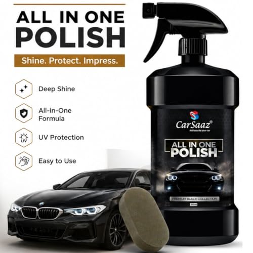 Image of CAR SAAZ Premium All-in-One Car Polish Spray 200ml - Deep Gloss Shine, UV Protection & Long-Lasting Finish | Multi-Surface Car Care Solution with Sponge Applicator