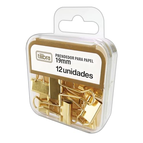 Tilibra - Prendedor para Papel 19mm, Dourado, 12 Unidades