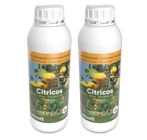 CULTIVERS Abono Cítricos Líquido Ecológico 2x1 L NPK Hierro Zinc Cobre Manganeso Molibdeno Boro + 6% Aminoácidos | Fertilizante para Limonero, Naranjo, Mandarino y Pomelo