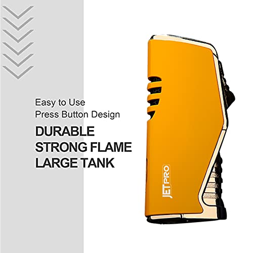 Jetpro Butane Torch Lighter Windproof Refillable Lighter With Visible Window Adjustable Jet Flame For Bbq Camping (Gas Not Included) (Yellow) #TOP2