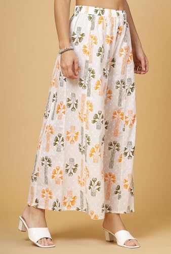 Image of Pistaa's Women's Regular Fit High Rise Pure Cotton Big Flair Printed Regular Palazzo