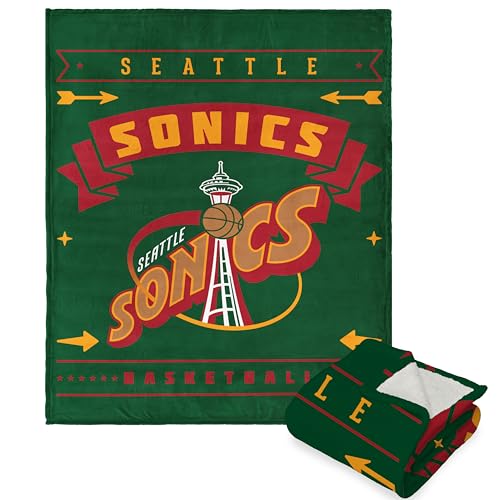 Northwest NBA Seattle Supersonics Silk Touch Sherpa Throw Blanket, 50" x 60", Hardwood Classics