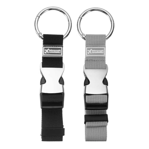 Image of HARFINGTON 2pcs Luggage Straps Jacket Clips Strap Nylon Adjustable Suitcase Belt Baggage Backpack Connector Travel Accessories with Metal Buckle for Extra Bags Travel Attachment, Black Gray