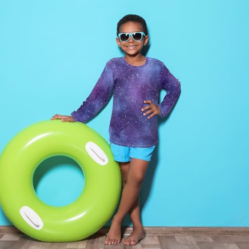 Image of Kids Universe Starry Galaxy Long Sleeve Rash Guard Shirt Space Shiny Swim Shirt for Boys Girls UPF 50+ 3-12T