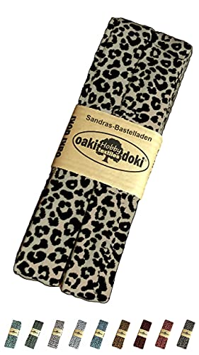 Sandras-Bastelladen Oaki Doki Schrägband/Einfassband Tricot de Luxe Jersey gefalzt 3m x 20mm 3009-Leopard Sand