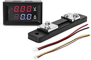 QWORK DC Power Monitor, DC 0-100V 0-50A Digital Voltmeter Ammeter Panel, with 50A External Shunt, LED Volt Amp Tester Gauge Multimeter with 2 Wires