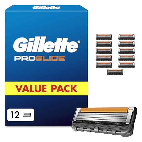 Gillette lot de 12 Recharges de Rasoir pour Hommes Proglide, authentiques, Cartouche A 5 Lames Ultra-Affutées, Nouvelle Lubrification, Bande Lubrifiante x2,...