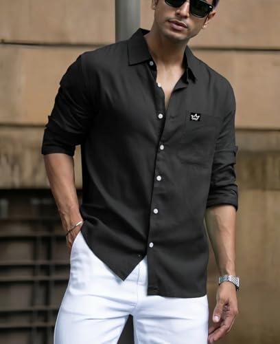 Image of IndoPrimo Men's Regular Fit Cotton Casual Shirt | Premium Solid Full Sleeve Shirt