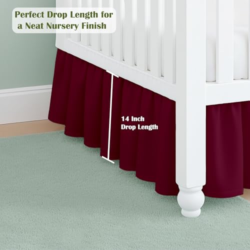 Image of Luxury Crib Bed Skirt 28 inch x 52 inch with 14 Inch Drop Soft & Breathable Dust Ruffle Fits Standard Crib and Toddler Bed Nursery Microfiber Fabric Ruffle Bed Skirt for Baby Boys or Girls Burgundy Solid