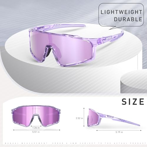 Image of KAPVOE Polarized Cycling Glasses Men Women Mountain Bike Sunglasses MTB Glasses TR90 Sport Biking Sunglasses Bicycle Riding Goggles Road Cycling Running Golf Cycle Purple