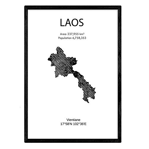 Nacnic Affiche du Laos. Feuilles de pays et continents. format A3
