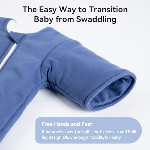 Image of Baby Transition Sleep Sack 9-12 Months 100% Cotton Warm Thick Transition Swaddles for Newborns Infant Long Sleeve Sleep Sack with Feet Baby Wearable Blanket 2-Way Zipper Easy Diaper Changes