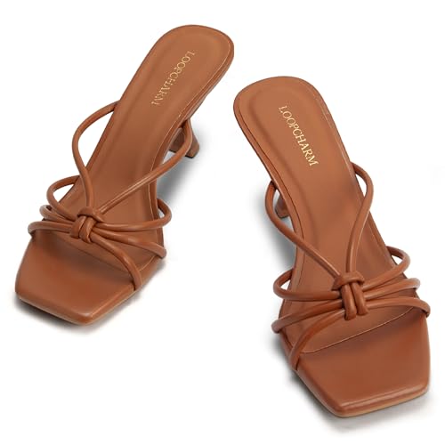 Image of Women's Strappy Square Open Toe Kitten Heels Sandals Knotted Design Summer Fashion Slip On Mule Style