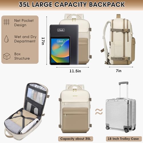 Large Travel Backpack for Women - 17 Inch 35L Carry On Laptop Bag Flight Approved Personal Item Daypack Weekender Traveling TSA Business Bag Luggage Waterproof for Airplane with Toiletry Shoe Bag3