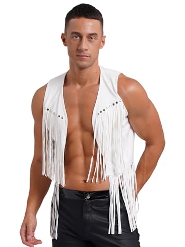 Men's Cowboy Western Suede Leather Tassel Sleeveless Vest Jacket Gothic Waistcoat Coat3