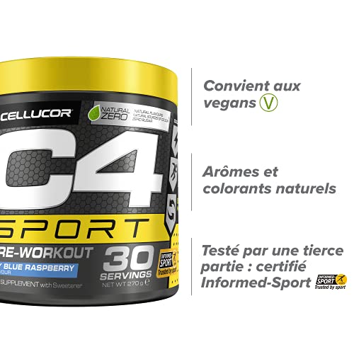 Cellucor Poudre pré-entraînement C4 Sport - framboise bleue glacée | Boisson énergisante | 135 mg de caféine + bêta-alanine + monohydrate de créatine | certifié Informed-Sport | 30 portions – Image 4