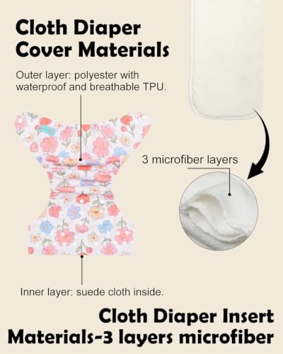 Image of ALVABABY Baby Cloth Diapers 6 Pack with 12 Inserts Cloth Diaper Covers Adjustable Washable Reusable for Baby Girls and Boys 6DM141A