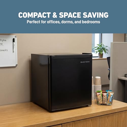 Image of West Bend Mini Fridge Compact Refrigerator for Home Office or Dorm, Auto Defrost with Reversible Door, Energy Star Rated, 1.6-Cu.Ft., Black