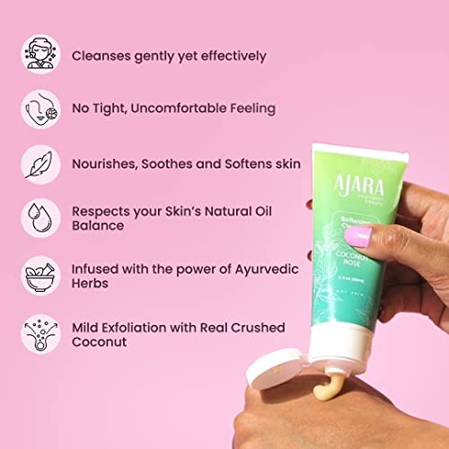 The Ayurveda Experience Coconut Rose Softening Cleanser – 100% Natural Moisturizing Face Cleanser With Real Crushed Coconut – Gentle, Creamy Face Cleanser For Extra Dry, Mature Skin – 2 Fl Oz #TOP4