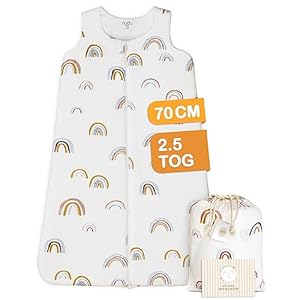 nudu Babyslaapzak voor pasgeboren baby’s, van 100% mousseline-katoen, 2,5 TOG, voor het hele jaar en voor 0-6 maanden, regenboog