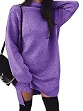  Minetom Femmes Chandail Robe Elegant Pull Manche Longue Loose Sweater Col Rond Tunique Oversize Tricot Chemisier Mode Chaud Hiver Casual Automne Tissu Tops Violet FR 44