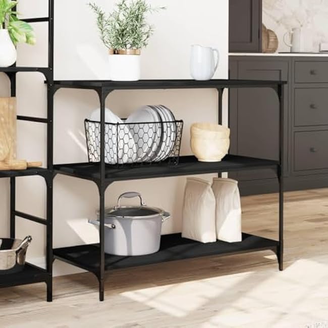Kitchen Cart Trolley,40.2 X 19.7 X 37.4 in Wooden Kitchen Trolley Organizer Cart Trolley for Dining Room,Black-jdeopsOn