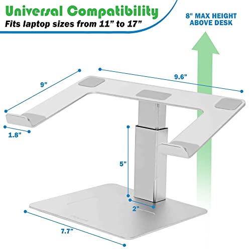 Adjustable Laptop Stand For Desk – Adjustable Height Adjustable Angle Laptop Riser Computer Stand For Desk - Aluminium Metal Laptop Holder - 11” To 17” Inch Mac Macbook Pro Air Dell Hp - Silver #TOP4