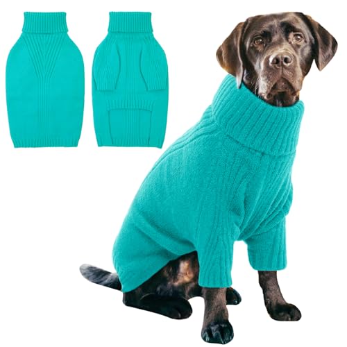 IECOii XXL Dog Sweater,Thermal Knit Big Dog Sweater with Sleeve,Pet Turtleneck Doggy Sweatshirt for Extra Large Dogs Boy Girl,Stretchy Large Dogs Cold Weather Outfit Pitbull Clothes,(Black,X