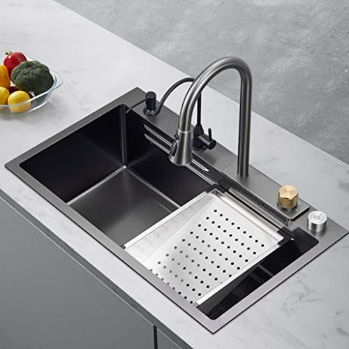 Évier de cuisine en acier inoxydable 304 haut de gamme cuve unique noire 68cm