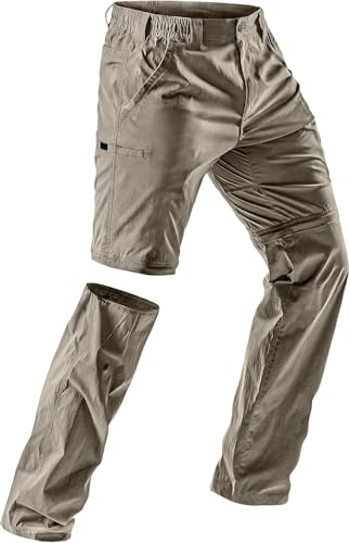 CQR Men's Convertible Cargo Tactical Pants, Water Resistant Outdoor Hiking Pants, Zip Off Lightweight Stretch Work Pants, Runyon Sandstorm, 36W x 34L